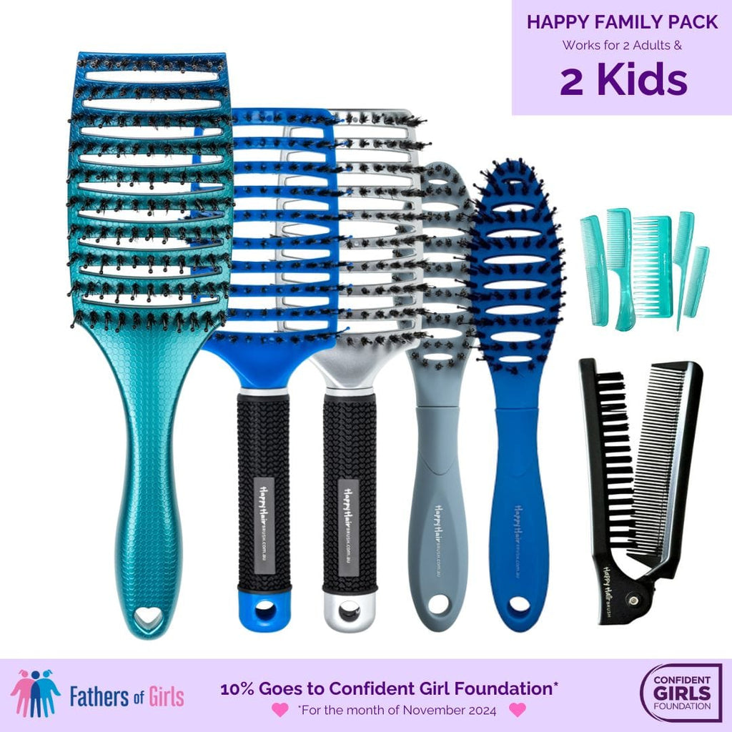 Happy Hair Brush Blue-Teal Family Pack - 2 KIDS