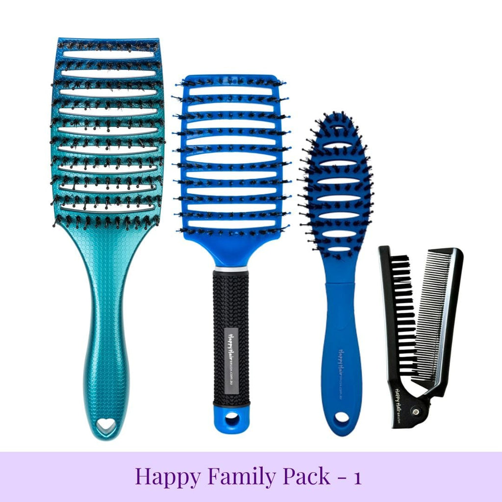 Happy Hair Brush Brush Pack Blue-Teal Family Pack - 1 KID