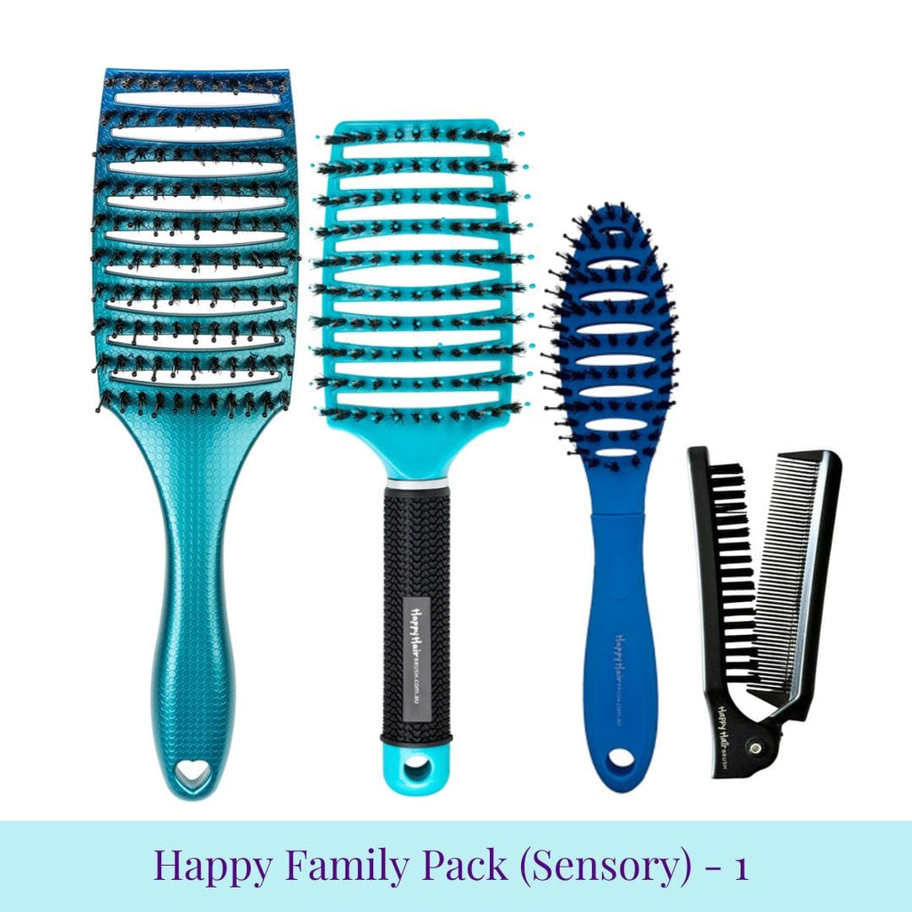 Happy Hair Brush Brush Pack Blue-Teal Family Pack - 1 KID Sensory