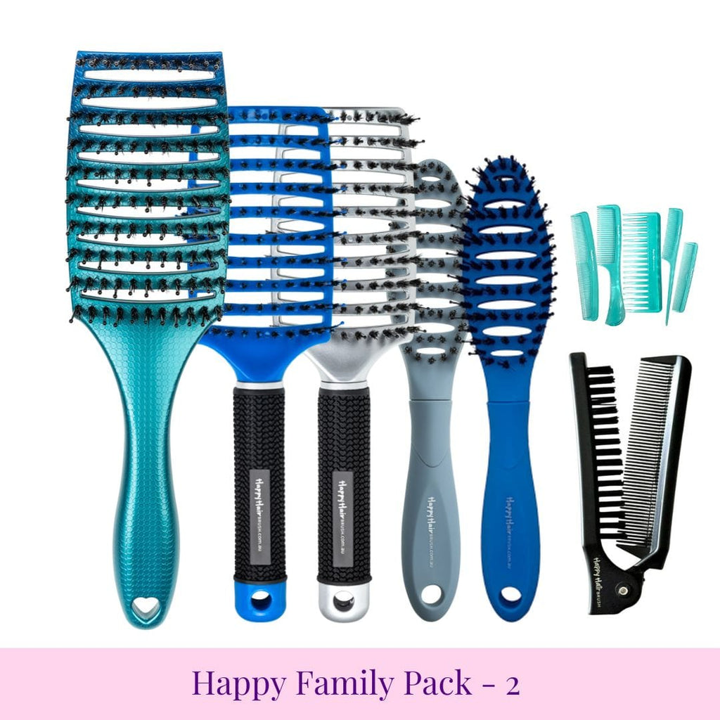 Happy Hair Brush Brush Pack Blue-Teal Family Pack - 2 KIDS