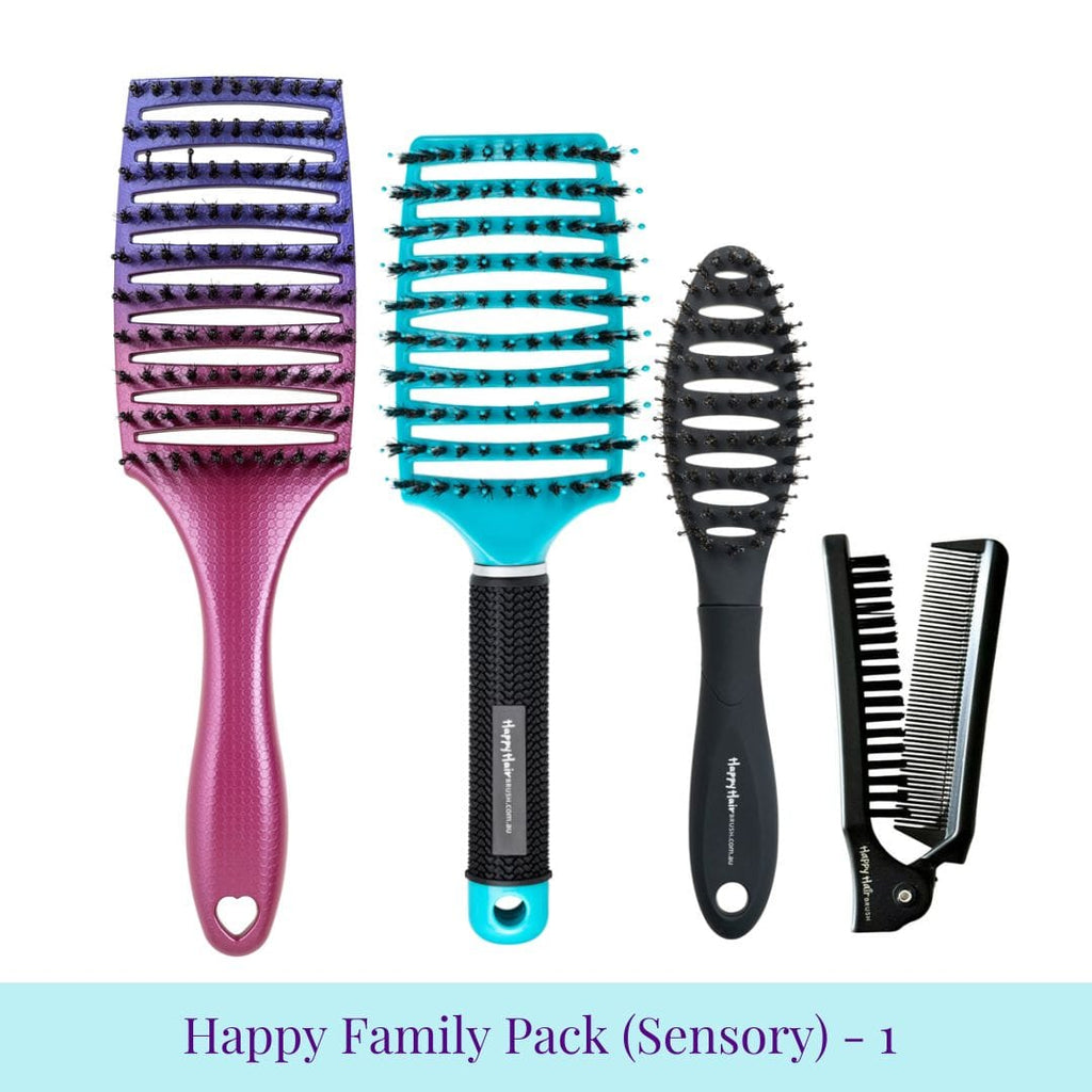 Happy Hair Brush Brush Pack Purple-Pink Family Pack - 1 KID Sensory