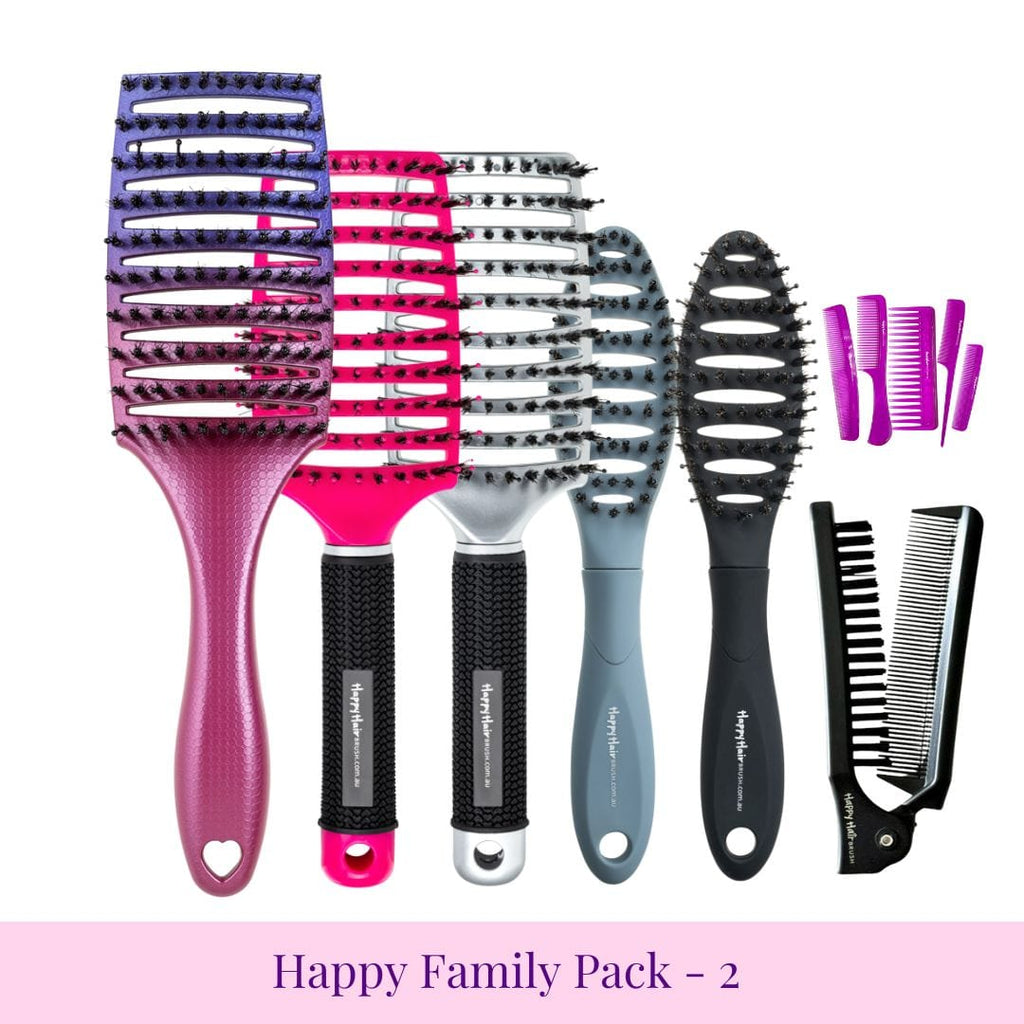 Happy Hair Brush Brush Pack Purple-Pink Family Pack - 2 KIDS