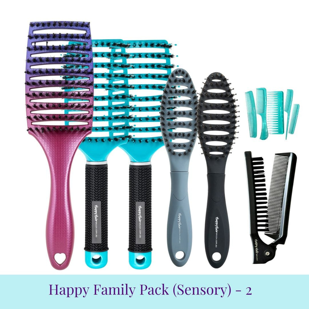 Happy Hair Brush Brush Pack Purple-Pink Family Pack - 2 KIDS Sensory