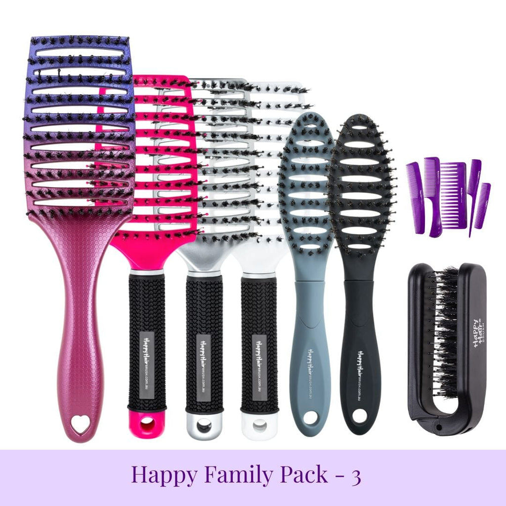 Happy Hair Brush Brush Pack Purple-Pink Family Pack - 3 KIDS