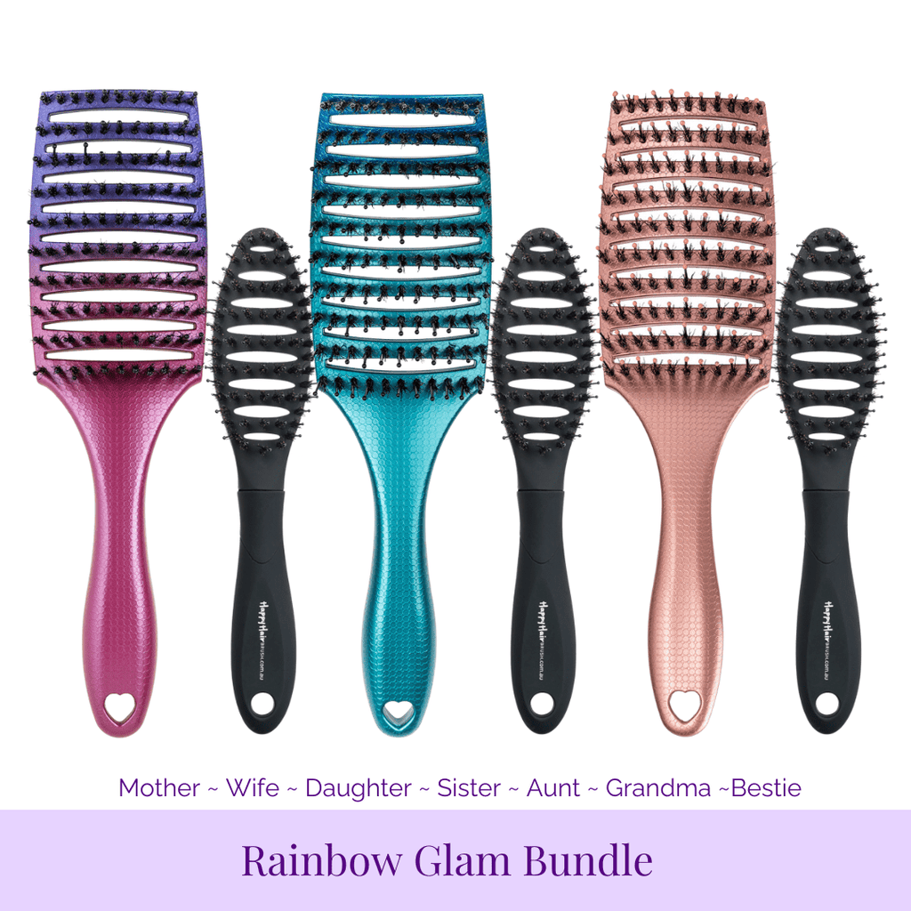 Happy Hair Brush Brush Pack Rainbow 3 x GLAM Bundle