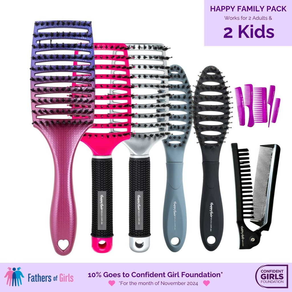 Happy Hair Brush Purple-Pink Family Pack - 2 KIDS